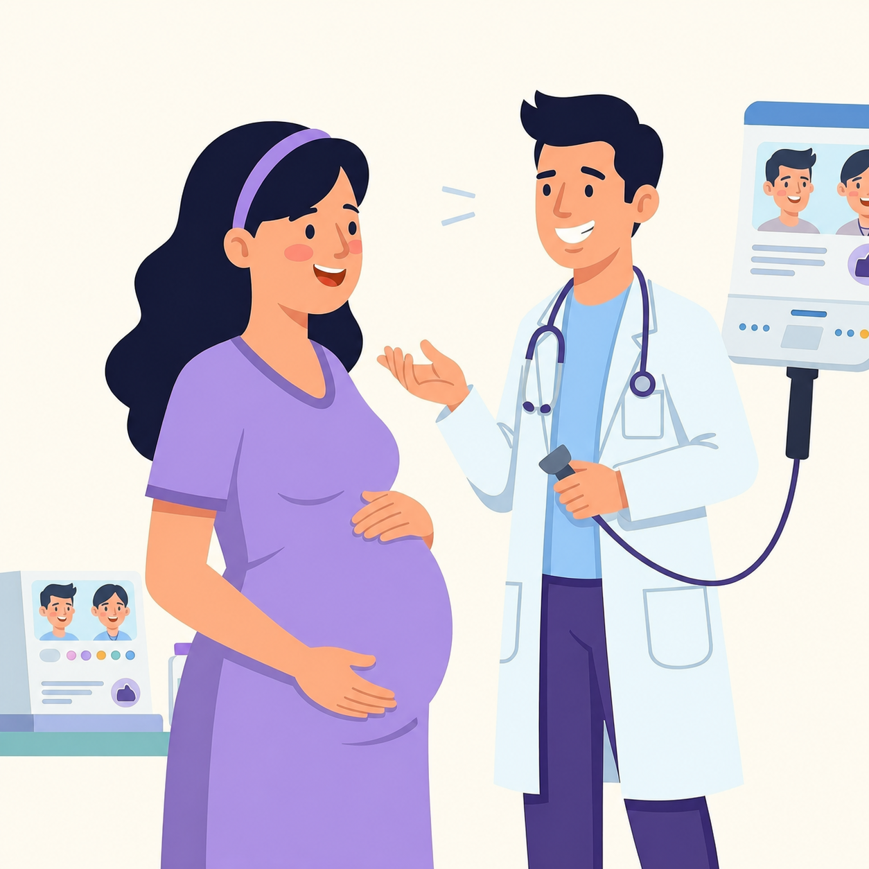 Ilustrasi konsultasi kesiapan kehamilan antara ibu dan tenaga kesehatan